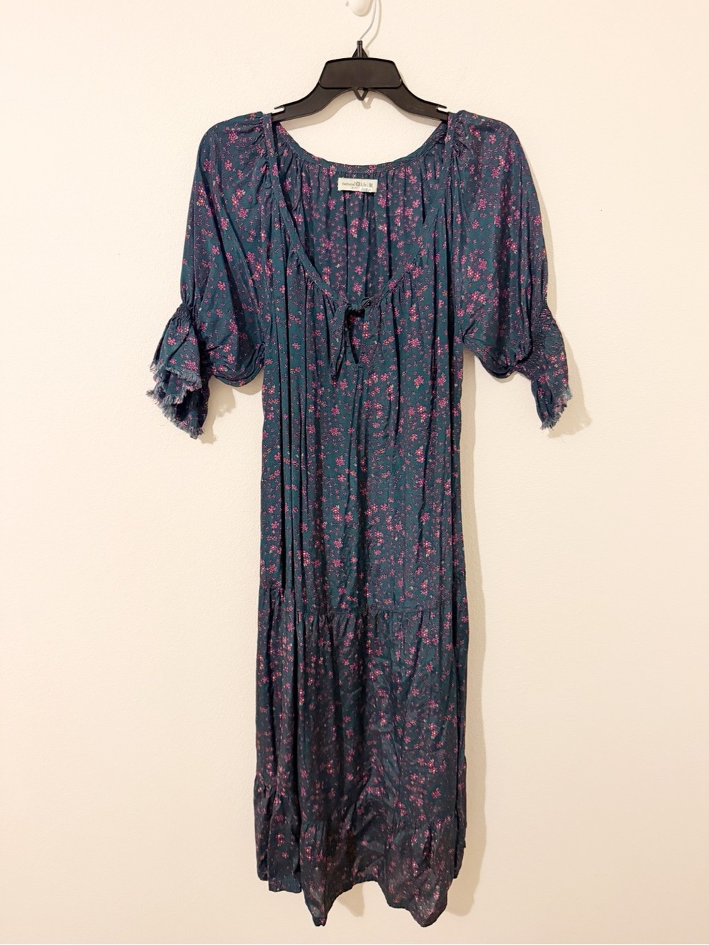 Natural Life Peasant Boho Floral Ruffle Maxi Dress Size Medium M